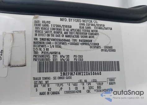 2002 Mercury Grand Marquis Gs from USA, damaged, VIN 2MEFM74W22X658668